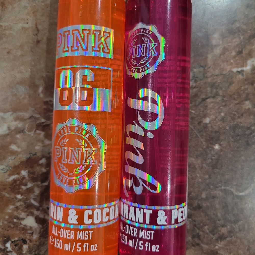 TWO *New* Pink Full Size Body Sprays - MandarinxCoconut, Black CurrantxPeony